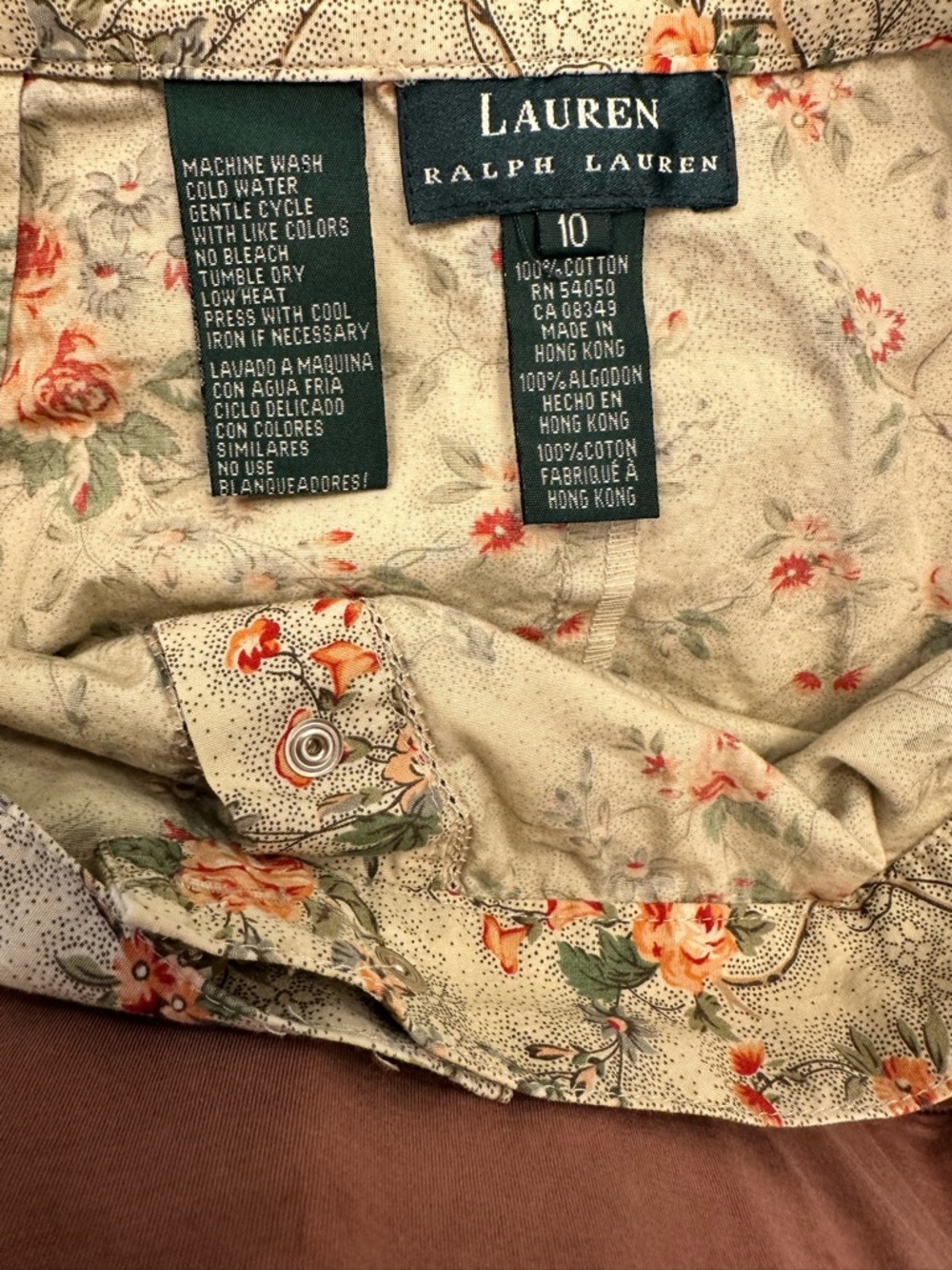 Vintage Lauren Ralph Lauren Floral Pearl Snap Midi Skirt Cotton Sz 10 Western - Picture 6 of 6